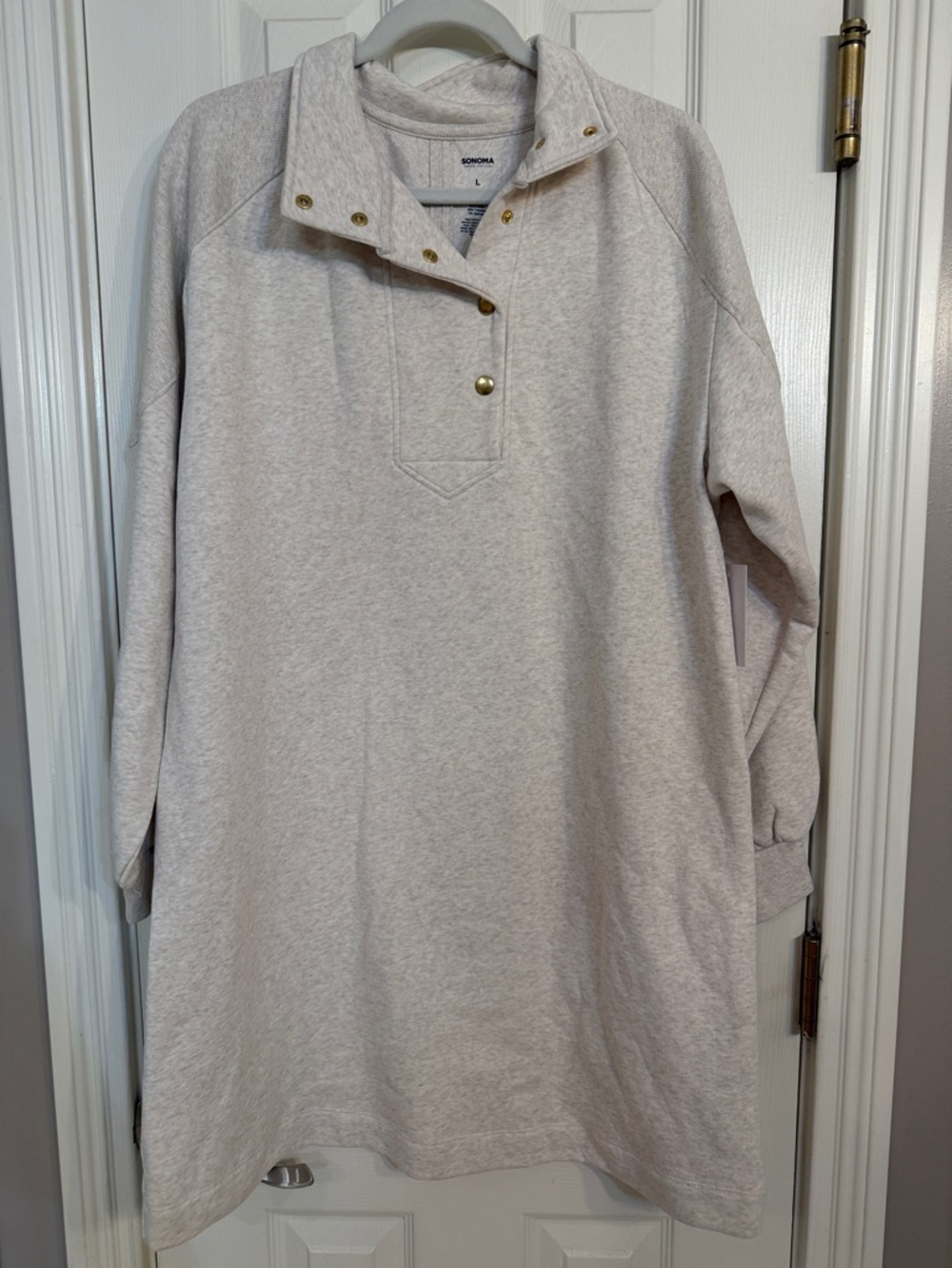 Sonoma Light Heather Gray Snap-Detail Pullover Sweater